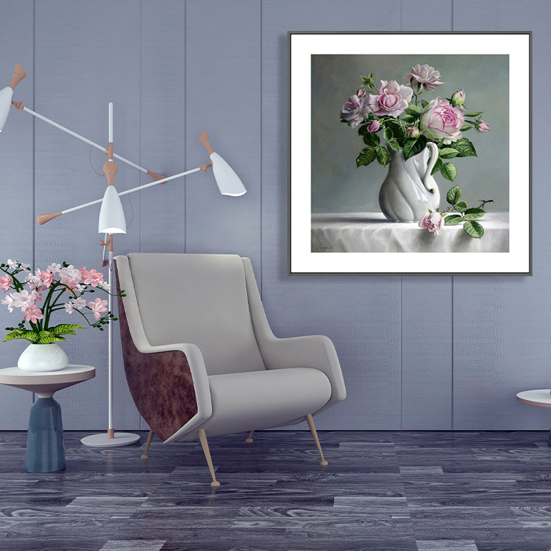 Vivolux | Französischer Landhausstil Blumenleinwand Schlafzimmer Wandkunst Dekor in Pastellfarbe, mehrere Größen