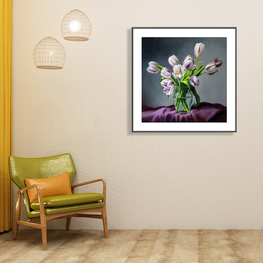 Vivolux | Französischer Landhausstil Blumenleinwand Schlafzimmer Wandkunst Dekor in Pastellfarbe, mehrere Größen