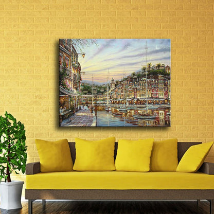 Vivolux | Leinwandtexturierte Kunstdruck Impressionismus Wasserfront Stadtlandschaft Gemälde, Mehrere Größen