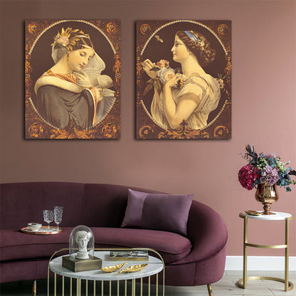 Vivolux | Art Nouveau Stil Mädchen Leinwand Pastellfarbe Texturiert Wandkunst Dekor für Wohnzimmer