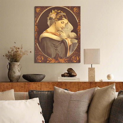 Vivolux | Art Nouveau Stil Mädchen Leinwand Pastellfarbe Texturiert Wandkunst Dekor für Wohnzimmer