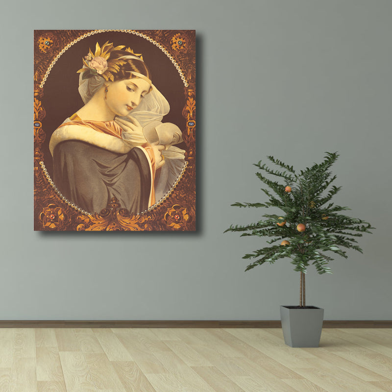 Vivolux | Art Nouveau Stil Mädchen Leinwand Pastellfarbe Texturiert Wandkunst Dekor für Wohnzimmer