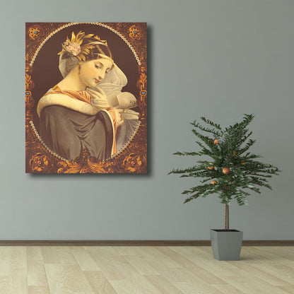 Vivolux | Art Nouveau Stil Mädchen Leinwand Pastellfarbe Texturiert Wandkunst Dekor für Wohnzimmer