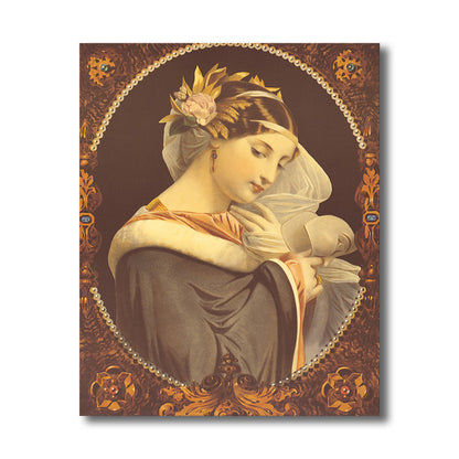 Vivolux | Art Nouveau Stil Mädchen Leinwand Pastellfarbe Texturiert Wandkunst Dekor für Wohnzimmer