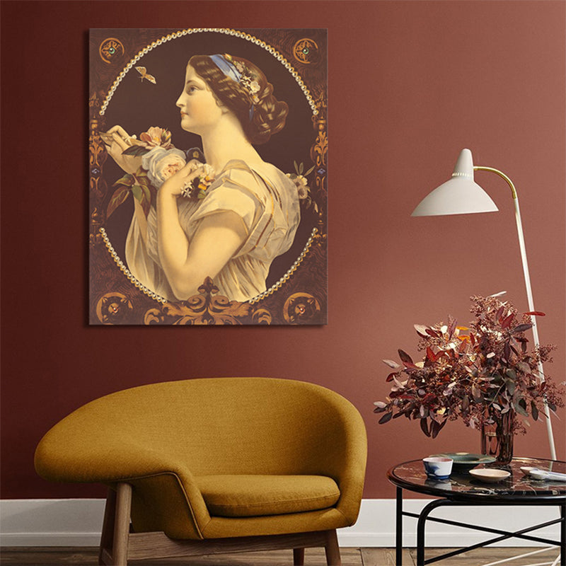 Vivolux | Art Nouveau Stil Mädchen Leinwand Pastellfarbe Texturiert Wandkunst Dekor für Wohnzimmer