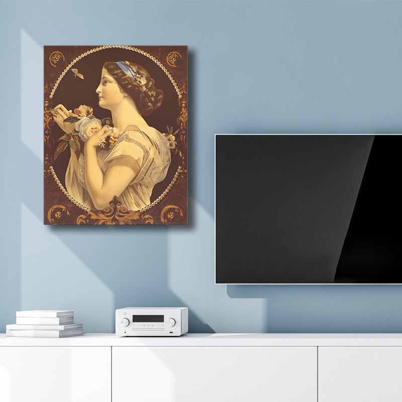 Vivolux | Art Nouveau Stil Mädchen Leinwand Pastellfarbe Texturiert Wandkunst Dekor für Wohnzimmer