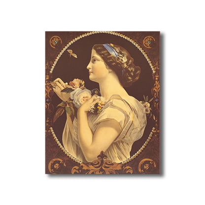 Vivolux | Art Nouveau Stil Mädchen Leinwand Pastellfarbe Texturiert Wandkunst Dekor für Wohnzimmer