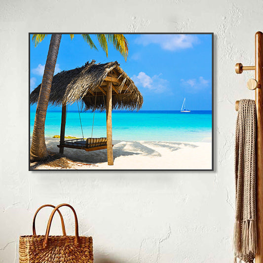 Vivolux | St stunning tropisches Strand Leinwand Hotel Fotografie Druck Seascape Wandkunst Dekor in Blau