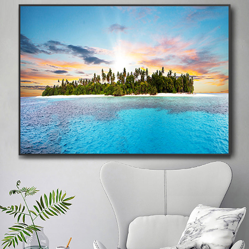 Vivolux | St stunning tropisches Strand Leinwand Hotel Fotografie Druck Seascape Wandkunst Dekor in Blau