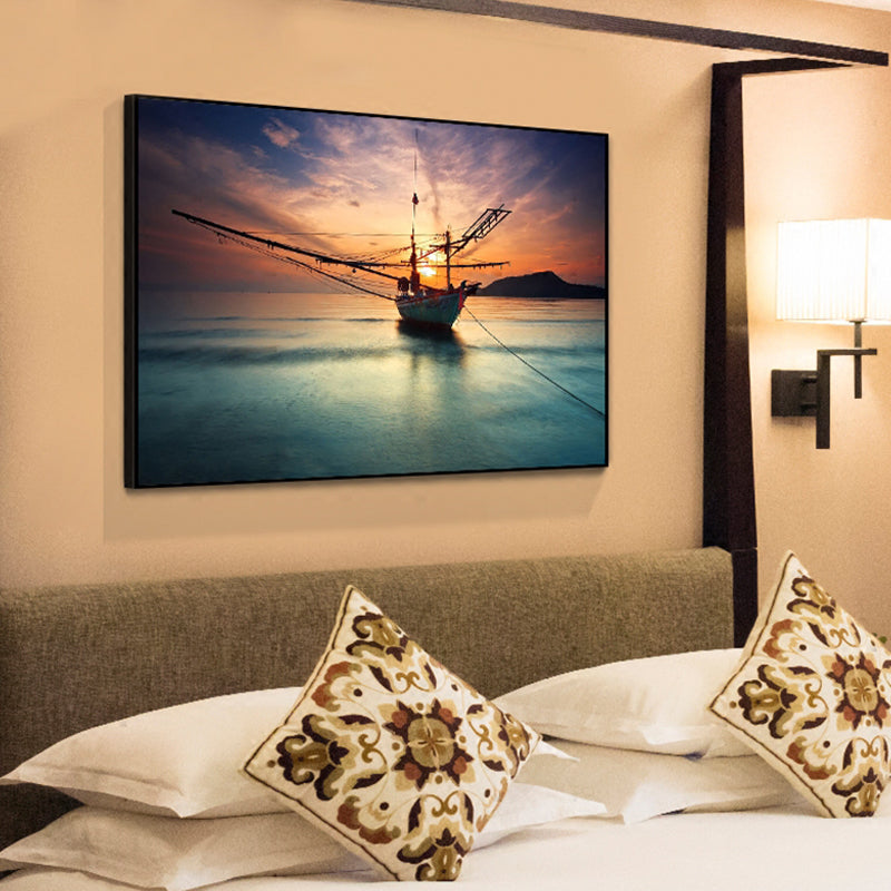 Vivolux | Sunset Glow Zeilboot Canvas Print Moderne Poëtische Zeegezicht Wandkunst in Blauw voor Thuis