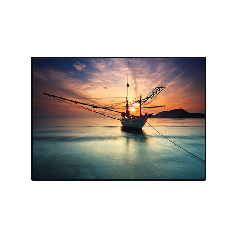 Vivolux | Sunset Glow Zeilboot Canvas Print Moderne Poëtische Zeegezicht Wandkunst in Blauw voor Thuis