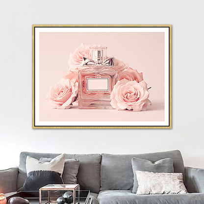 Vivolux | Rosa Florale Parfüm Leinwanddruck Fotografie Glam Stil Texturiertes Gemälde für Schlafzimmer