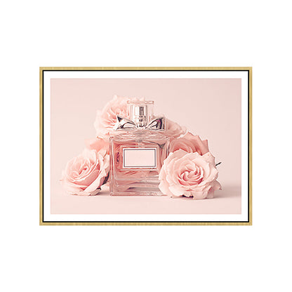 Vivolux | Rosa Florale Parfüm Leinwanddruck Fotografie Glam Stil Texturiertes Gemälde für Schlafzimmer