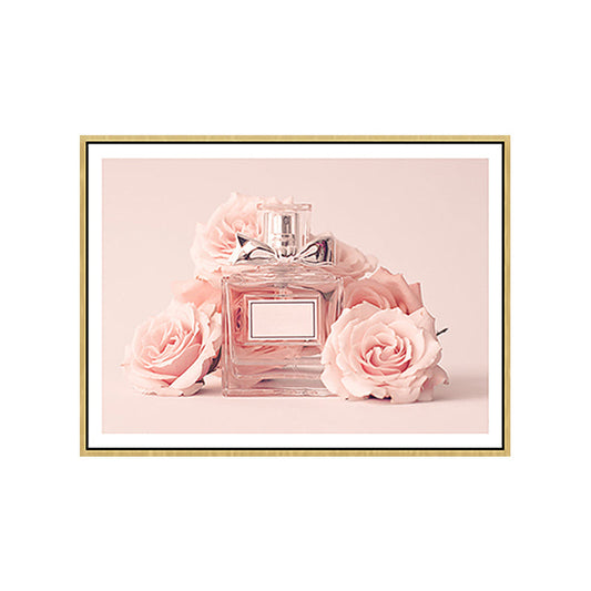 Vivolux | Rosa Florale Parfüm Leinwanddruck Fotografie Glam Stil Texturiertes Gemälde für Schlafzimmer