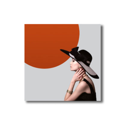 Vivolux | Fashion Frau mit Hut Kunstdruck Glam Texturiertes Wanddekor in Rot und Schwarz für Schlafzimmer
