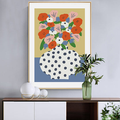 Vivolux | Skandinavische Blumenarrangement Leinwandkunst Orange Texturiertes Wanddekor für das Wohnzimmer
