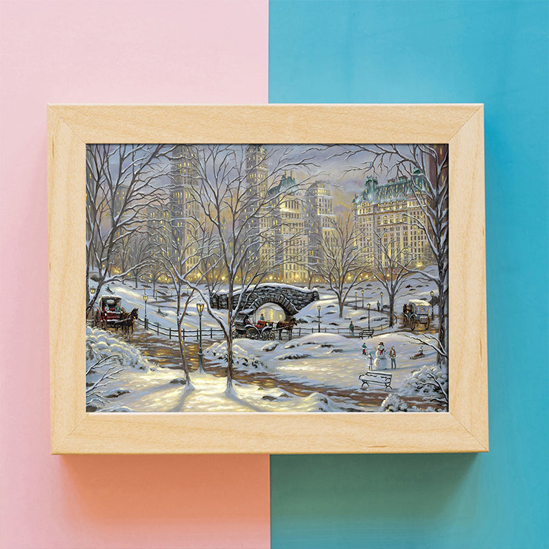 Vivolux | Impressionismus Schnee Stadtlandschaft Leinwand Gelbes Texturiertes Gemälde für Esszimmer