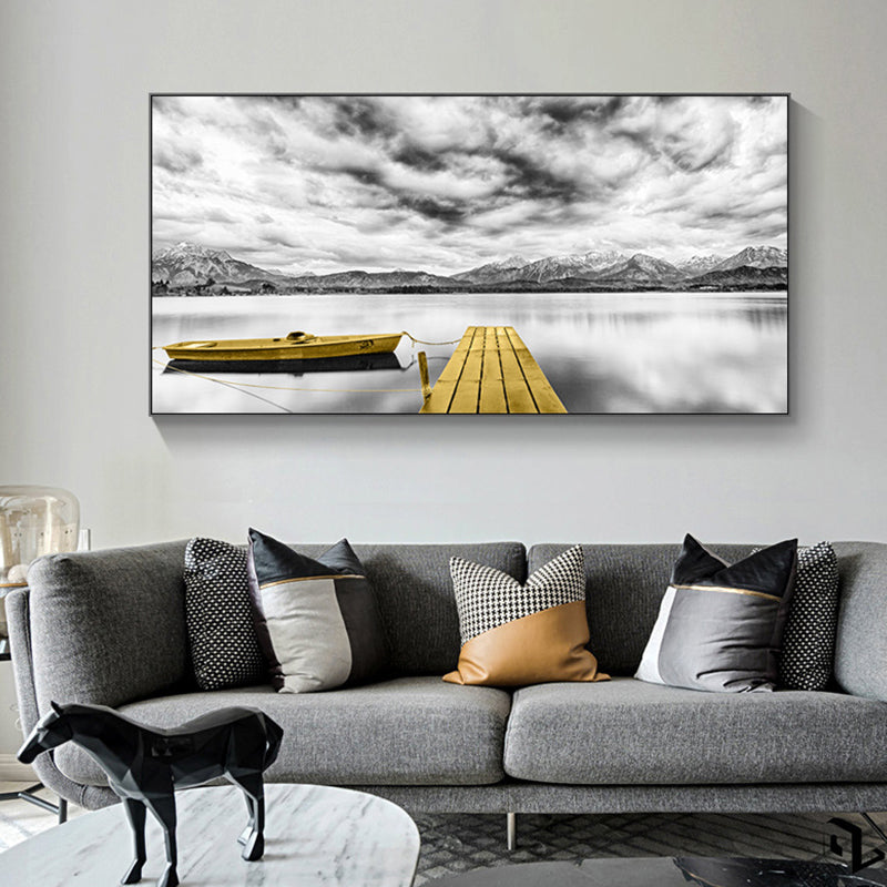 Vivolux | Textured Seaside Mountains Kunstprint Moderne Stijl Canvas Muur Decor, Meerdere Maten