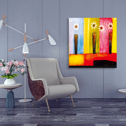 Vivolux | Helle Farbige Botanische Canvas Mid-Century Modern Texturierte Wandkunst Druck für das Wohnzimmer