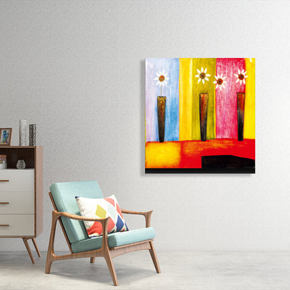 Vivolux | Helle Farbige Botanische Canvas Mid-Century Modern Texturierte Wandkunst Druck für das Wohnzimmer