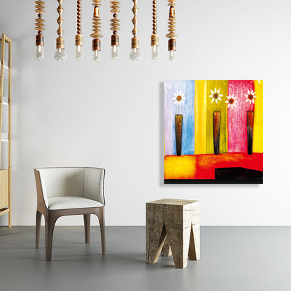 Vivolux | Helle Farbige Botanische Canvas Mid-Century Modern Texturierte Wandkunst Druck für das Wohnzimmer