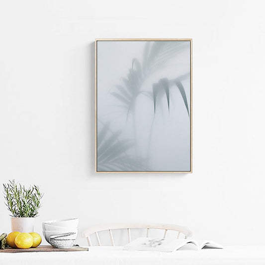 Vivolux | Weiß gefrosteter Palmenblatt-Leinwanddruck Botanic Nordisch Texturiertes Wandkunst für das Wohnzimmer