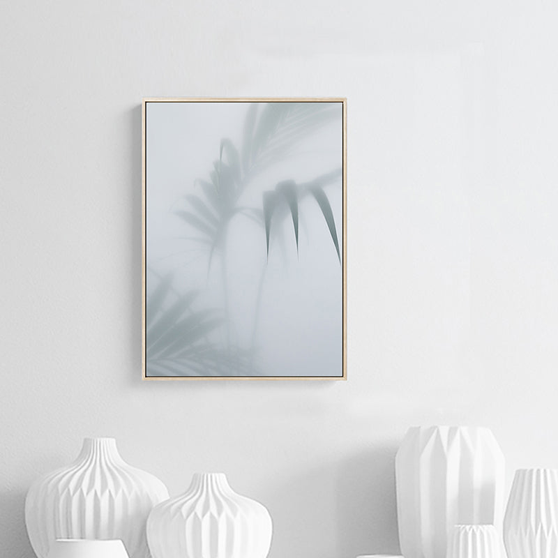 Vivolux | Weiß gefrosteter Palmenblatt-Leinwanddruck Botanic Nordisch Texturiertes Wandkunst für das Wohnzimmer