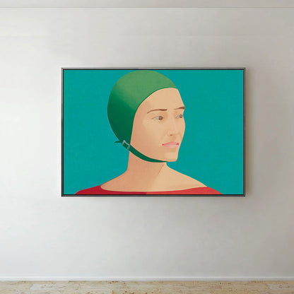 Vivolux | Frau mit Helm Wanddekoration Texturierte Pop-Art Hausinterieur Leinwanddruck in Grün