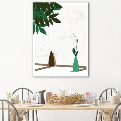 Vivolux | Blumenvasen und Schattenleinwand Wandkunst für Hausinterieur, Grün, Mehrere Größen