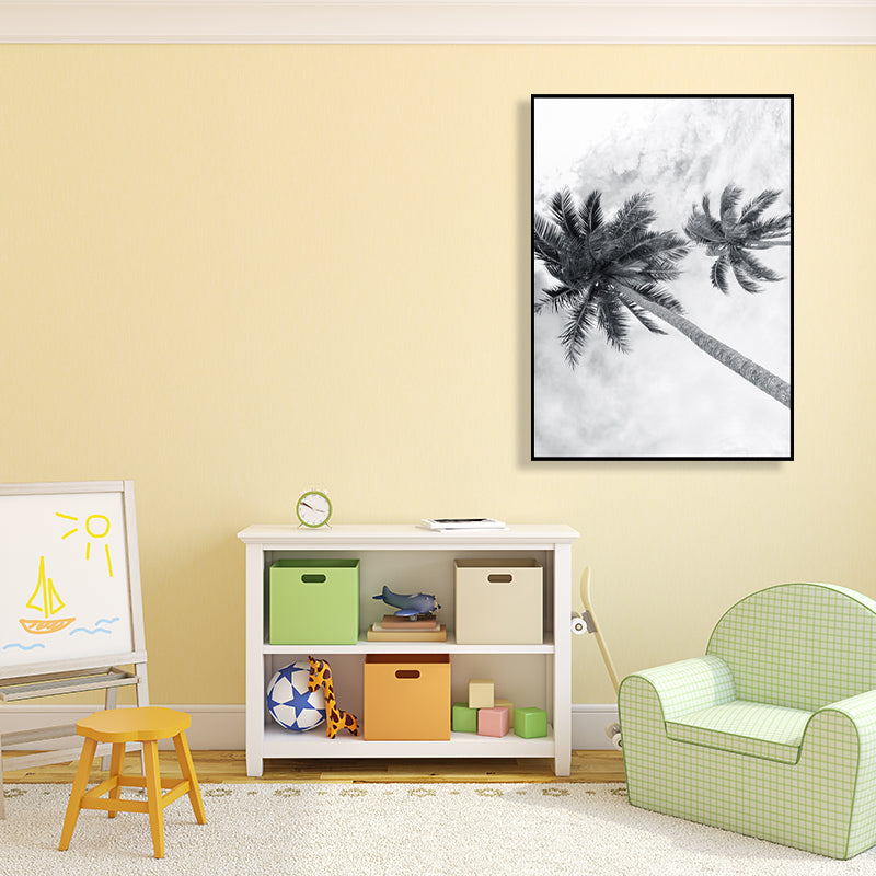Vivolux | Fotografie Moderne Leinwandkunst mit Kokospalmen und Himmelansicht in Schwarz für den Flur