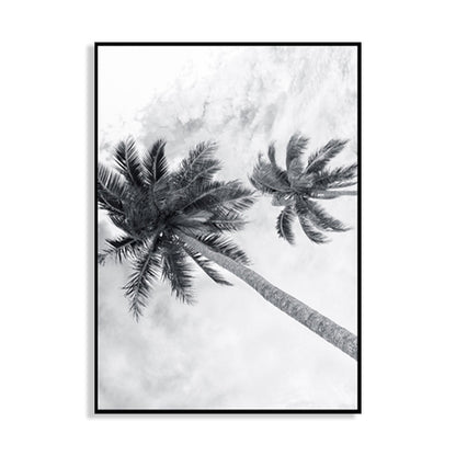 Vivolux | Fotografie Moderne Leinwandkunst mit Kokospalmen und Himmelansicht in Schwarz für den Flur