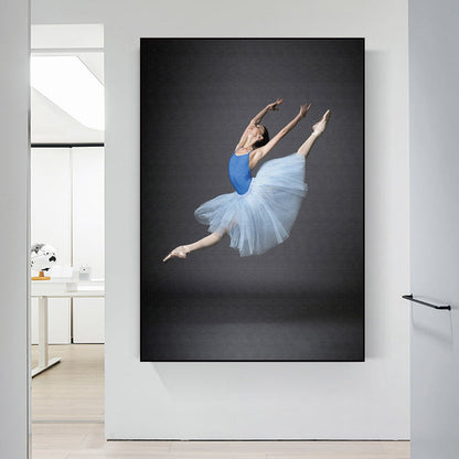 Vivolux | Fotografischer Ballett-Leinwanddruck Glam Texturiertes Wandkunst-Dekor in Blau für das Wohnzimmer