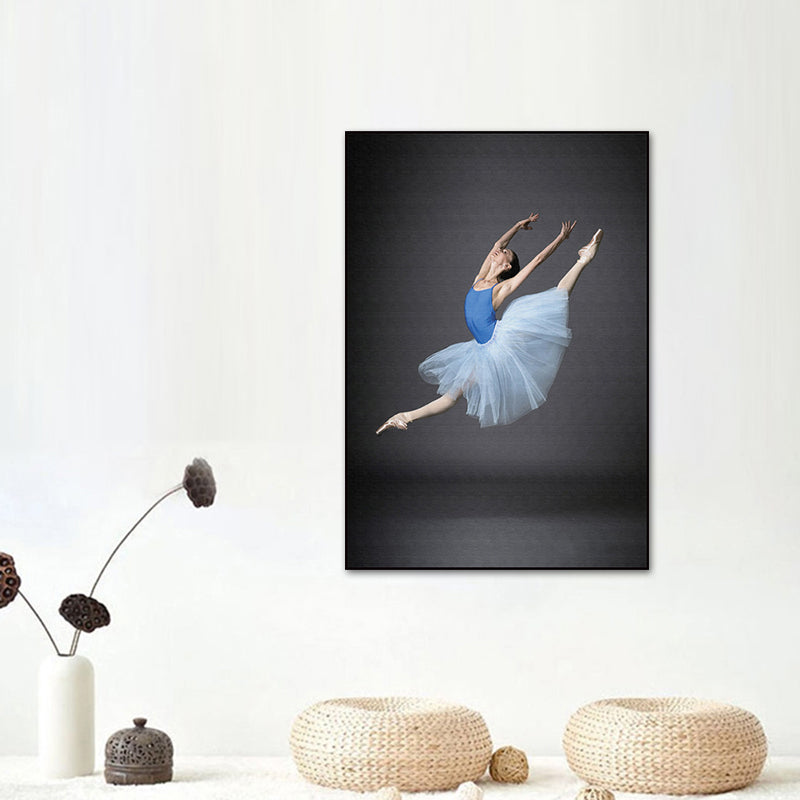 Vivolux | Fotografischer Ballett-Leinwanddruck Glam Texturiertes Wandkunst-Dekor in Blau für das Wohnzimmer