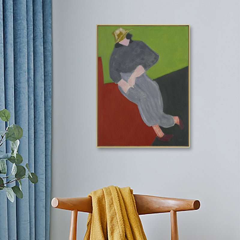 Vivolux | Hatted Girl Wanddekoration Abstrakter Expressionismus Texturiertes Schlafzimmer Leinwand, Mehrere Größenoptionen