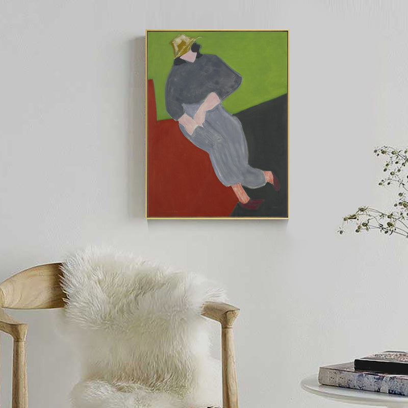 Vivolux | Hatted Girl Wanddekoration Abstrakter Expressionismus Texturiertes Schlafzimmer Leinwand, Mehrere Größenoptionen