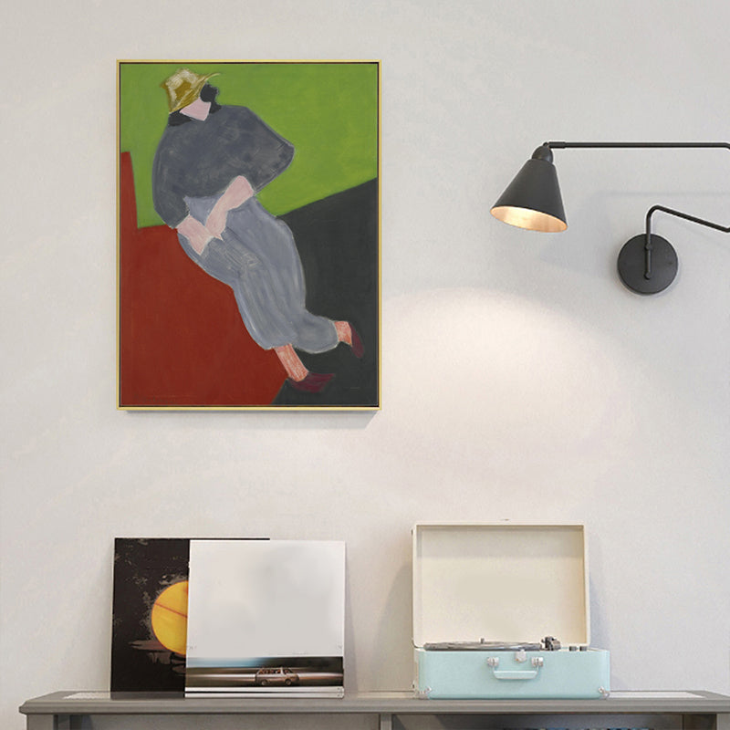 Vivolux | Hatted Girl Wanddekoration Abstrakter Expressionismus Texturiertes Schlafzimmer Leinwand, Mehrere Größenoptionen