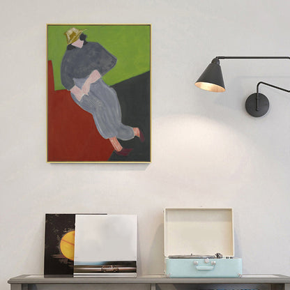 Vivolux | Hatted Girl Wanddekoration Abstrakter Expressionismus Texturiertes Schlafzimmer Leinwand, Mehrere Größenoptionen