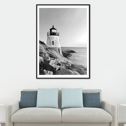 Vivolux | Vintage Seaside Lighthouse Kunstdruck Leinwand Graues Gebäude Wanddekoration, Mehrere Größen verfügbar