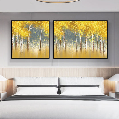 Vivolux | Gelbe Herbstbäume Wandkunst Ölgemälde Landschaft Modern Mehrteiliges Leinwandbild für Hotel