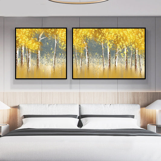 Vivolux | Gelbe Herbstbäume Wandkunst Ölgemälde Landschaft Modern Mehrteiliges Leinwandbild für Hotel