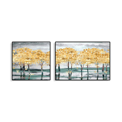 Vivolux | Gelbe Herbstbäume Wandkunst Ölgemälde Landschaft Modern Mehrteiliges Leinwandbild für Hotel