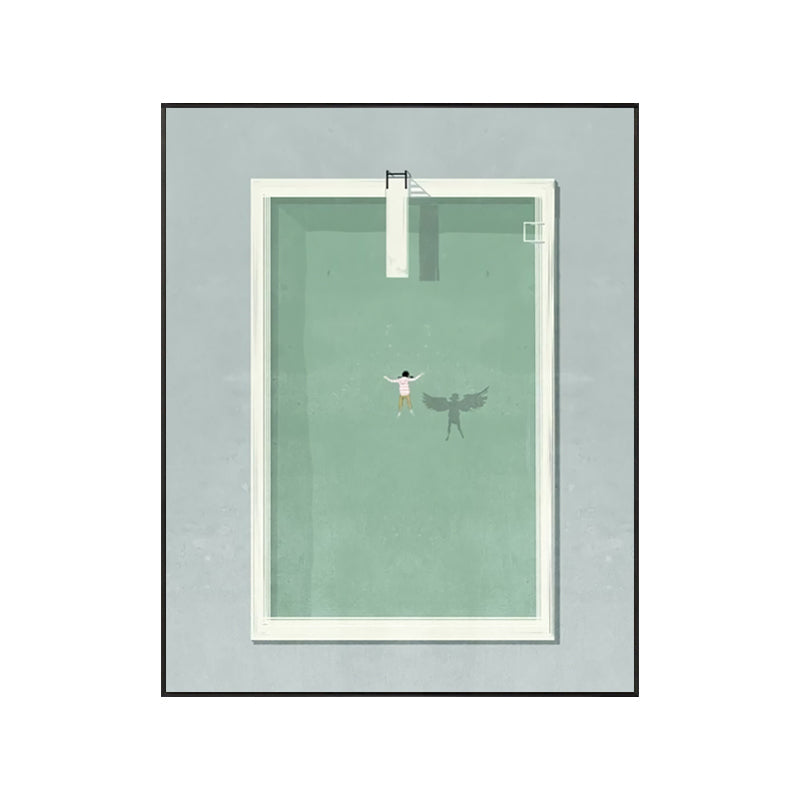 Vivolux | Pool und Schwimmer Leinwandkunst Skandinavische Schwimmwanddekoration in Grün für Stadion