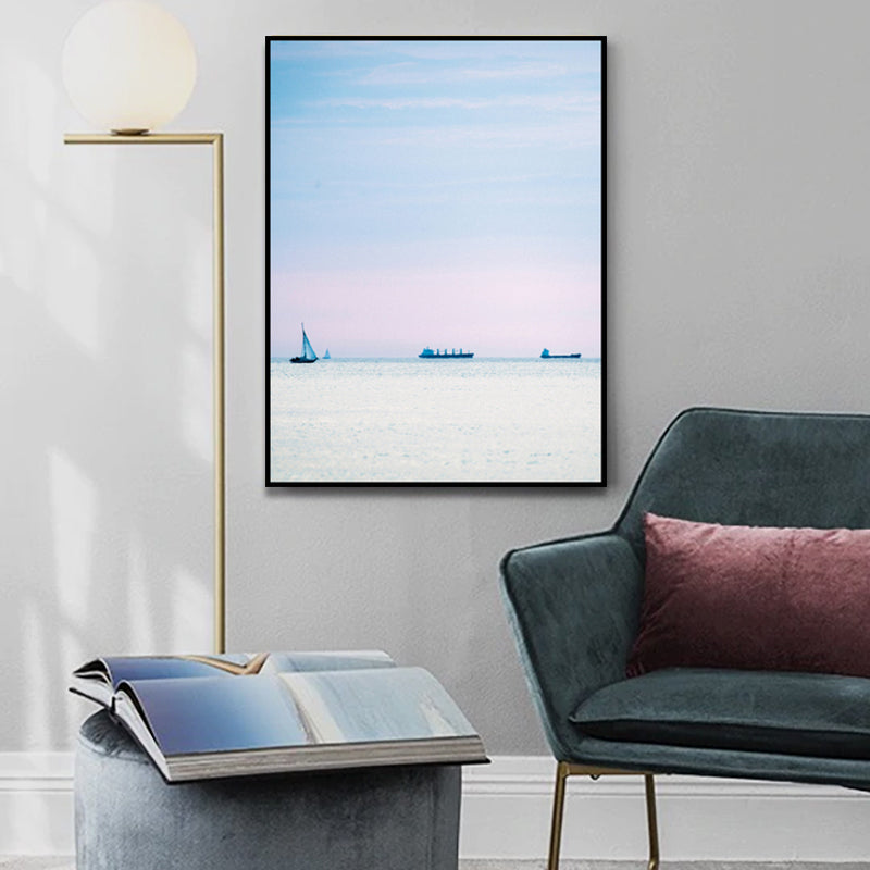 Vivolux | Foto Zonsondergang Oceaan Zeilboot Canvas Kunst Minimalistische Pittoreske Zeeweide Wanddecoratie in Zachte Kleur