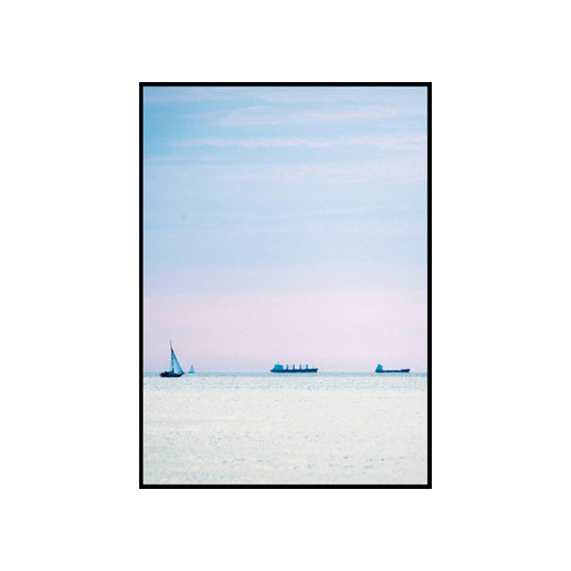 Vivolux | Foto Zonsondergang Oceaan Zeilboot Canvas Kunst Minimalistische Pittoreske Zeeweide Wanddecoratie in Zachte Kleur