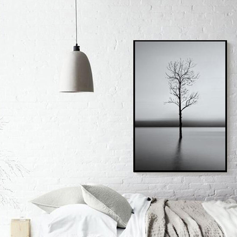 Vivolux | Blattloser Baum Wandkunstdruck Nordische Ästhetik Foto Pflanze Leinwand in Grau für Schlafzimmer