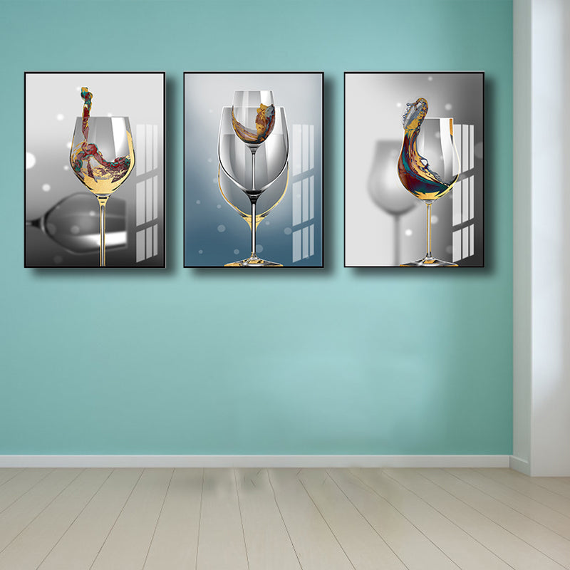 Vivolux | Moderne Wijn glazen Wanddecoratie Lichte Kleur Eetkamer Canvas Print, Set van 3