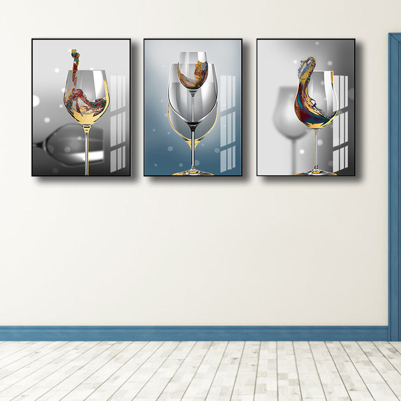 Vivolux | Moderne Wijn glazen Wanddecoratie Lichte Kleur Eetkamer Canvas Print, Set van 3
