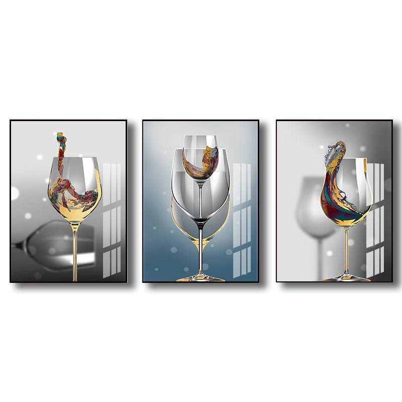 Vivolux | Moderne Wijn glazen Wanddecoratie Lichte Kleur Eetkamer Canvas Print, Set van 3