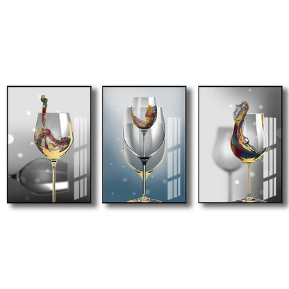 Vivolux | Moderne Wijn glazen Wanddecoratie Lichte Kleur Eetkamer Canvas Print, Set van 3