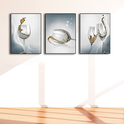 Vivolux | Moderne Wijn glazen Wanddecoratie Lichte Kleur Eetkamer Canvas Print, Set van 3